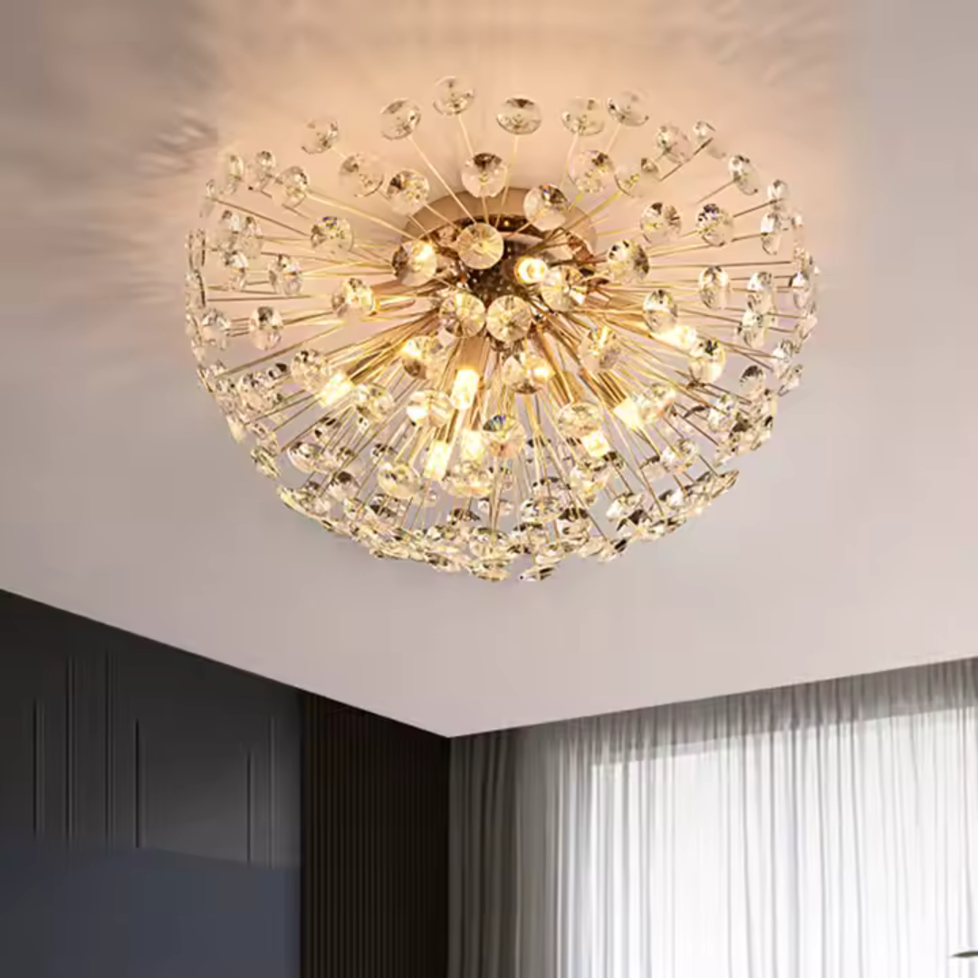 Candelabru Cristal KHUJANT, 4x G9, Diametru 35cm, Auriu Lucios