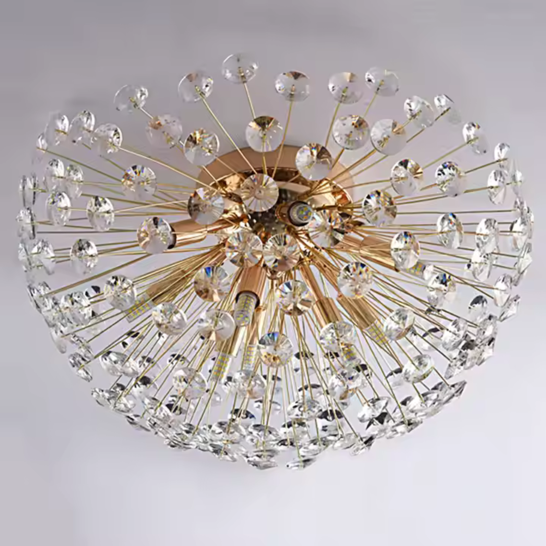 Candelabru Cristal KHUJANT, 4x G9, Diametru 35cm, Auriu Lucios