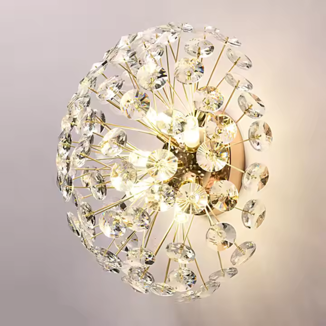 Candelabru Cristal KHUJANT, 4x G9, Diametru 35cm, Auriu Lucios