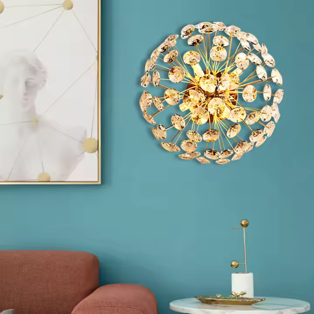 Candelabru Cristal KHUJANT, 4x G9, Diametru 35cm, Auriu Lucios