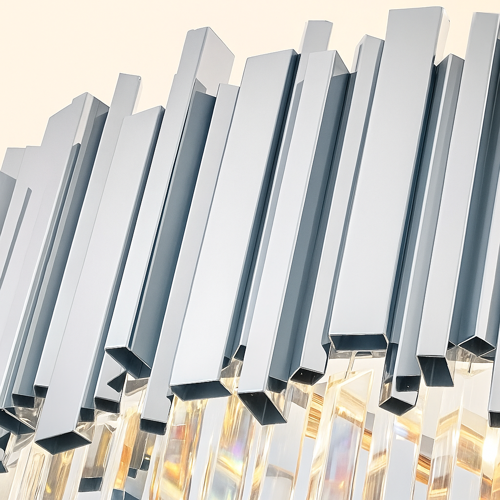 Candelabru Cristal CC110/600x1800CH, 28xE14, Diametru 60cm, Inaltime 180cm, Crom si Argintiu, Inaltime Reglabila, Design Elegant