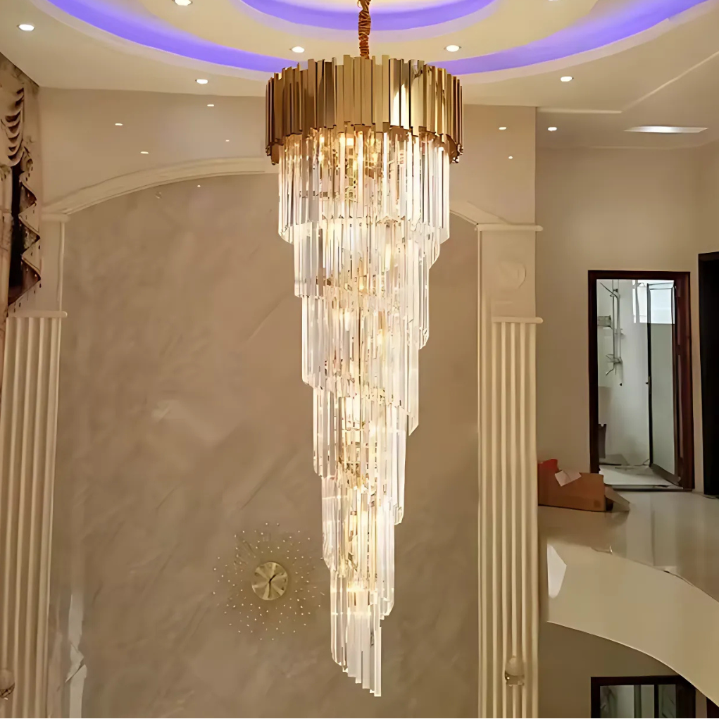 Candelabru Cristal BLOIS Ascendere E14, Diametru 60cm, Auriu, Inaltime Reglabila