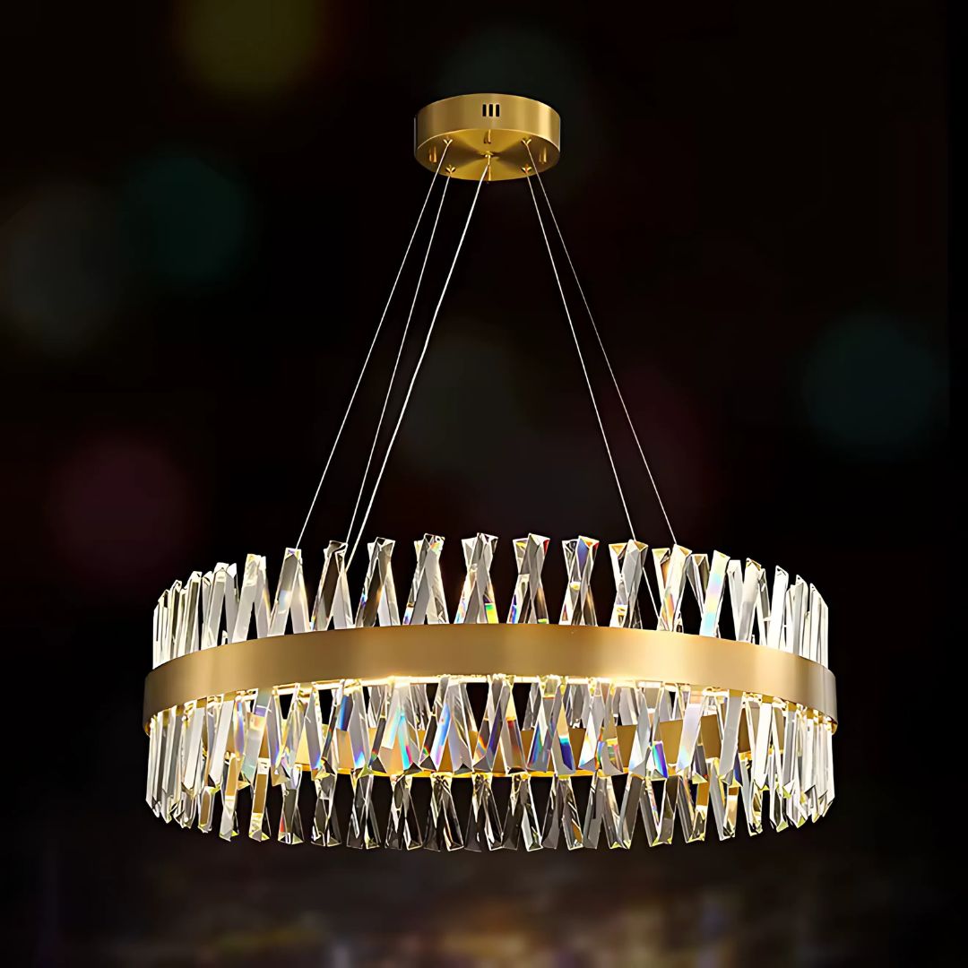 Candelabru LED CASERTA Regalis cu Telecomanda, 95W, Dimabil, Diametru 80cm, Auriu