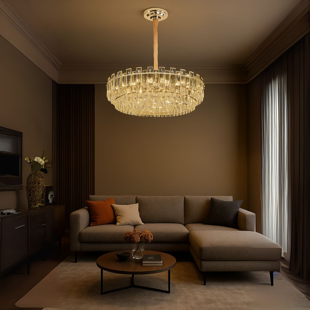 Candelabru Cristal FONTAINEBLEAU Supremo, 15x E14, Diametru 75cm, Auriu, Inaltime Reglabila