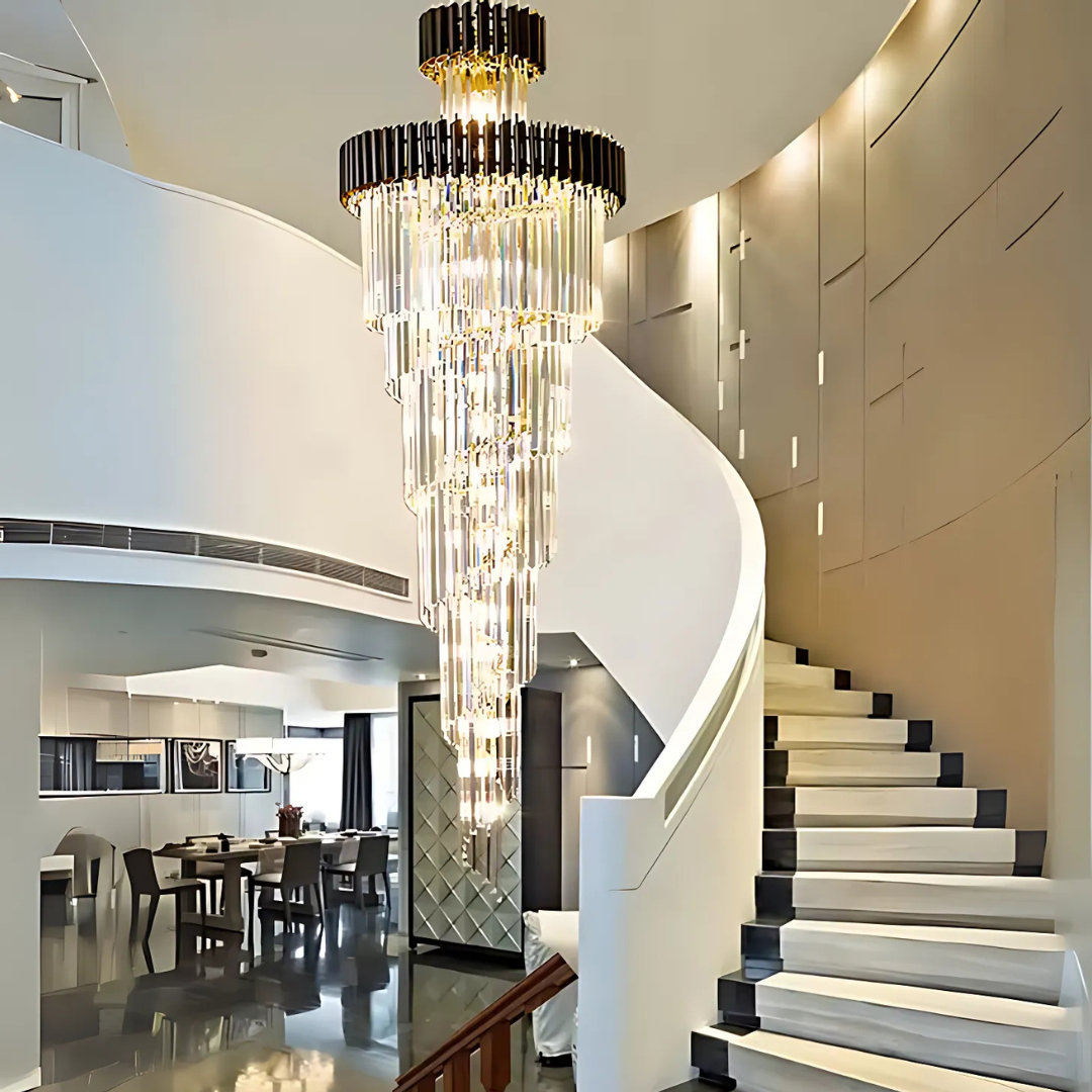 Candelabru Cristal VERSAILLES Culmino E14, Diametru 60cm, Auriu Lucios si Negru, Inaltime Reglabila