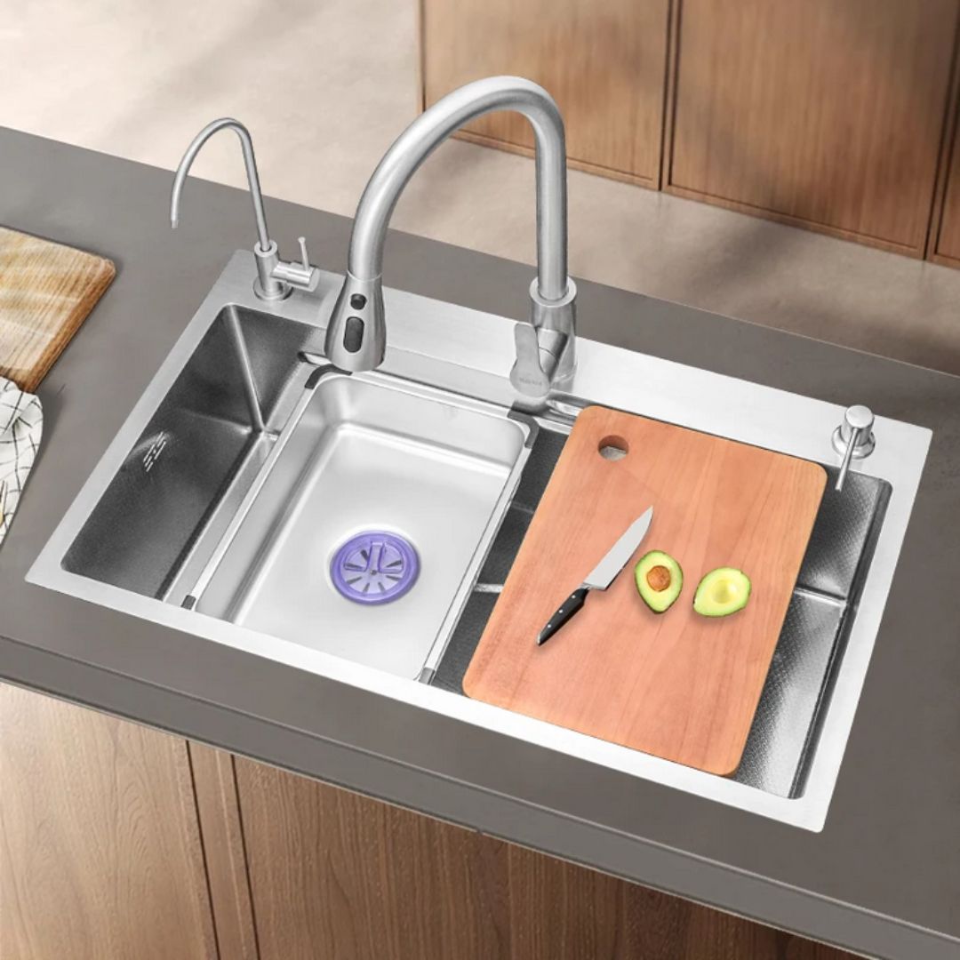 Set Chiuveta Bucatarie Inox, Cuva Universala cu Dop Scurgere, Spalator Pahare, Negru Grafit, 75x45X21cm