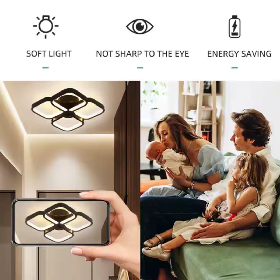 LED Chandelier VERTEX Tesser 34W, 4 Squares, Cool/Warm/Neutral Light, Black, imaginea 4