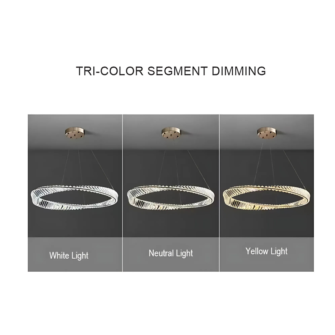 Lustra LED cu telecomanda si cristal LUIGI, 57W, lumina Rece/Calda/Neutra, Dimabila, Auriu