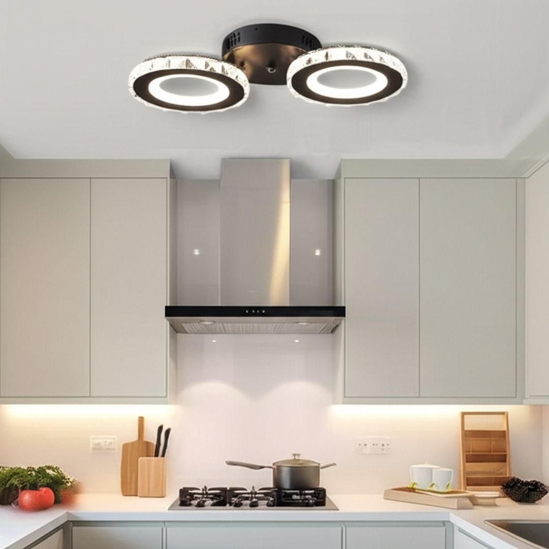 Lustra LED cu telecomanda si cristal NOVA ROTONDA 32W, 2 Cercuri, lumina Rece/Calda/Neutra, Dimabila, Negru, imaginea 7