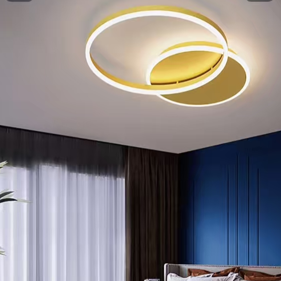 RINOVA 47W LED Chandelier with Remote Control, 2 Rings, Cool/Warm/Neutral Light, Dimmable, Glossy Gold, imaginea 3