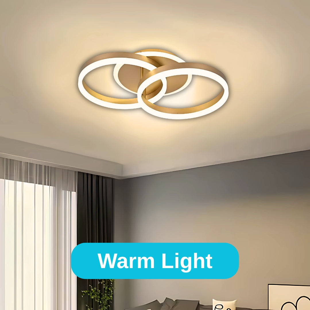 RINOVA 34W LED Chandelier with Remote Control, 2 Rings, Cool/Warm/Neutral Light, Dimmable, Gold, imaginea 5