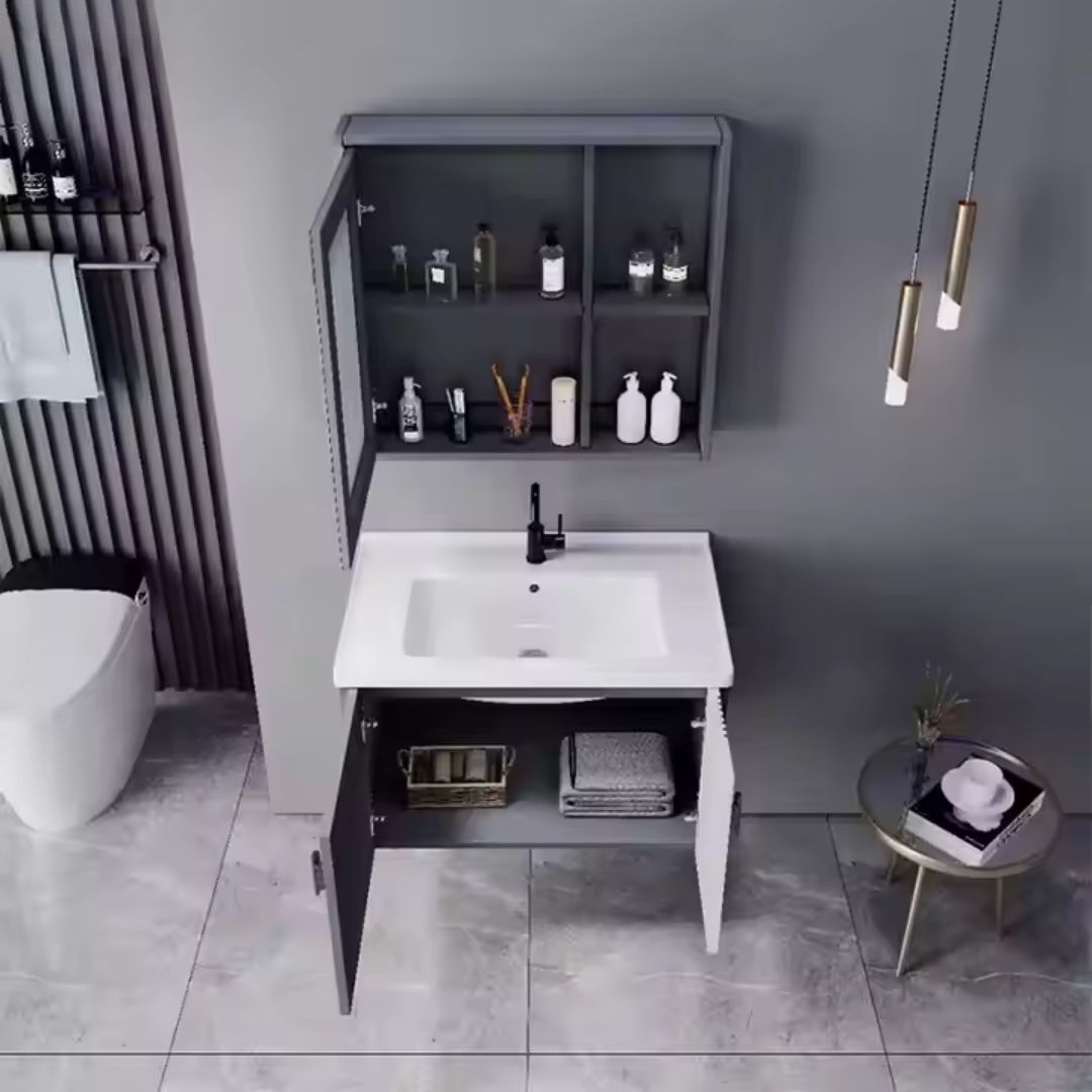 Set Mobilier pentru Baie MYKONOS, 80x40cm, 2 Piese, Gri si Alb