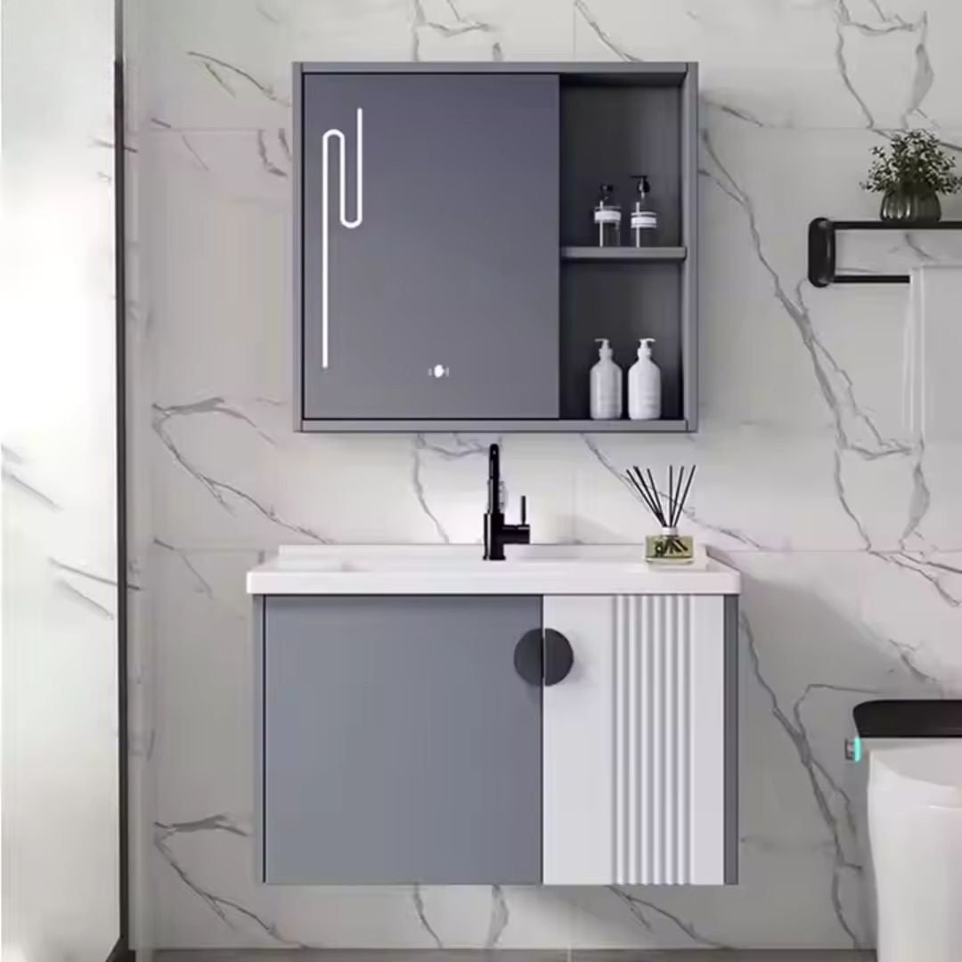 Set Mobilier pentru Baie MYKONOS, 80x40cm, 2 Piese, Gri si Alb