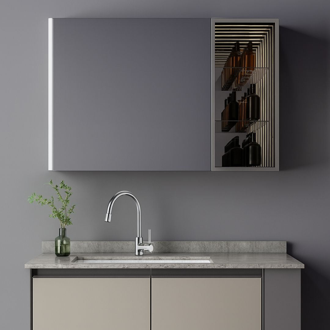 Set Mobilier pentru Baie ZAKYNTHOS, 80cm, 2 Piese, Gri si Crem