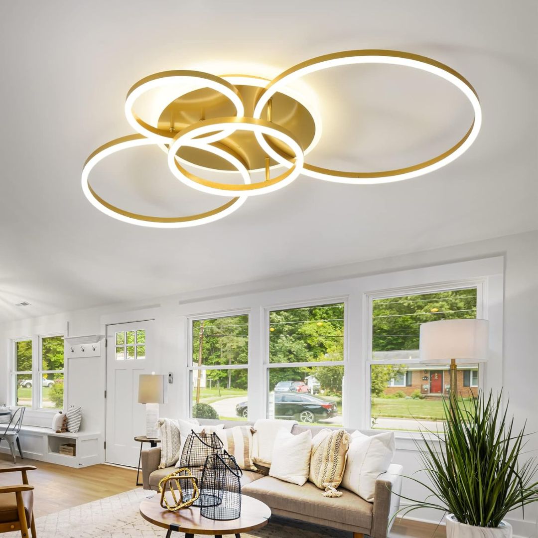 RINOVA LED Chandelier with Remote Control, 4 Rings, 112W, Warm/Cool/Neutral Light, Dimmable, Gold, imaginea 1