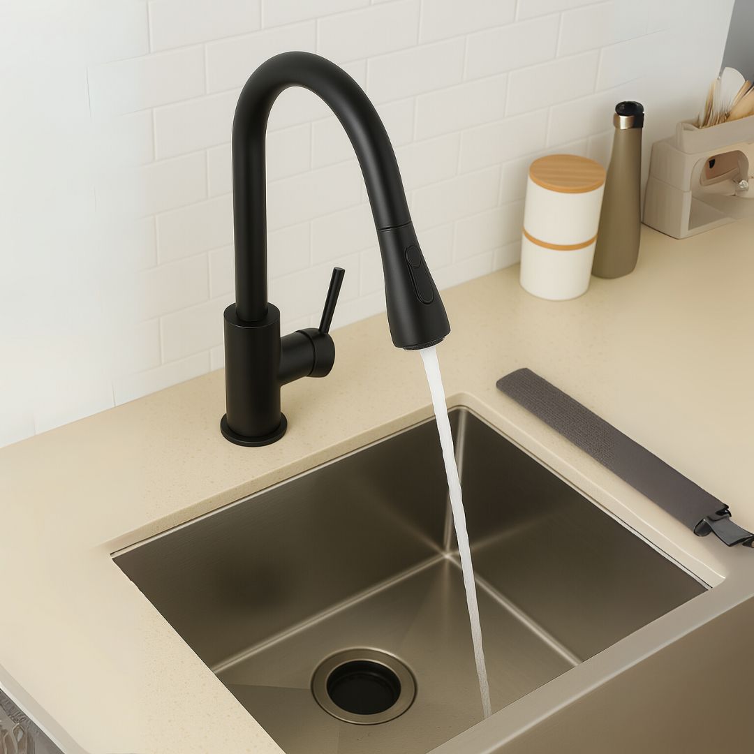 Baterie Bucatarie cu Dus Extractibil, Pipa cu Touch pentru Pornire/Oprire, Inox SUS304, Negru, CF/TOUCH/2
