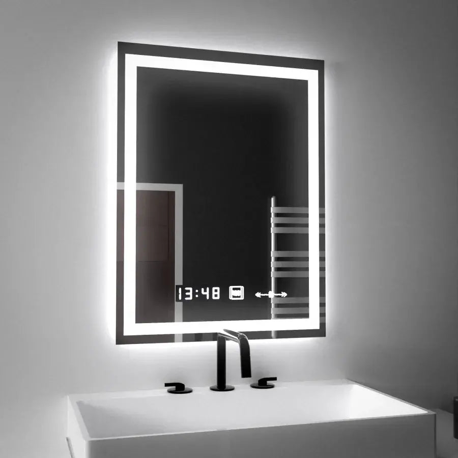 Oglinda LED Rectangulara, 16W, 45x60cm, Verite MotionGlow Marcello, Sistem Dezaburire, Ceas & Termometru, Dimabila