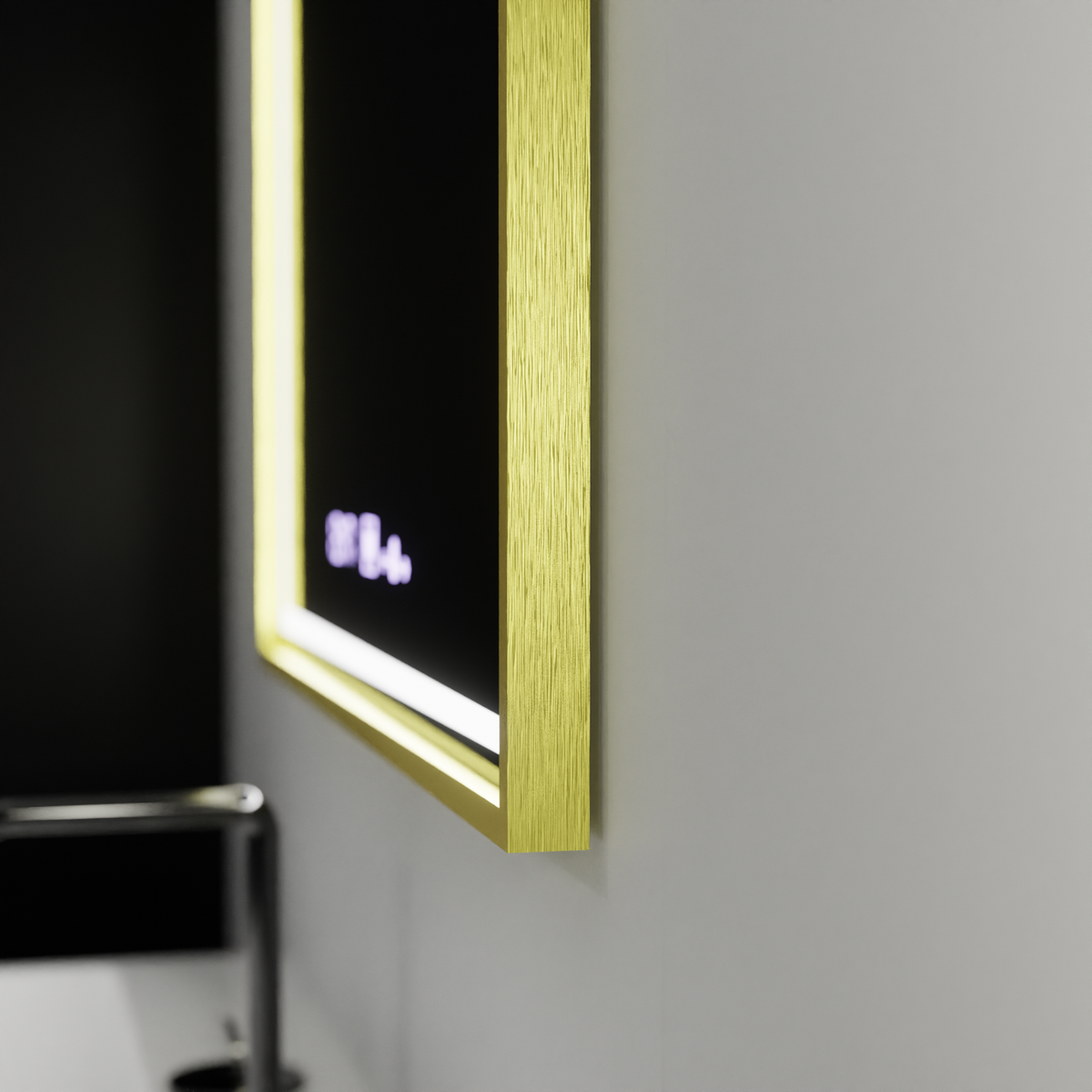 Oglinda LED Rectangulara, 80x60cm, Verite Royale Gold MotionGlow Marcello, Sistem Dezaburire, Ceas & Termometru, Dimabila