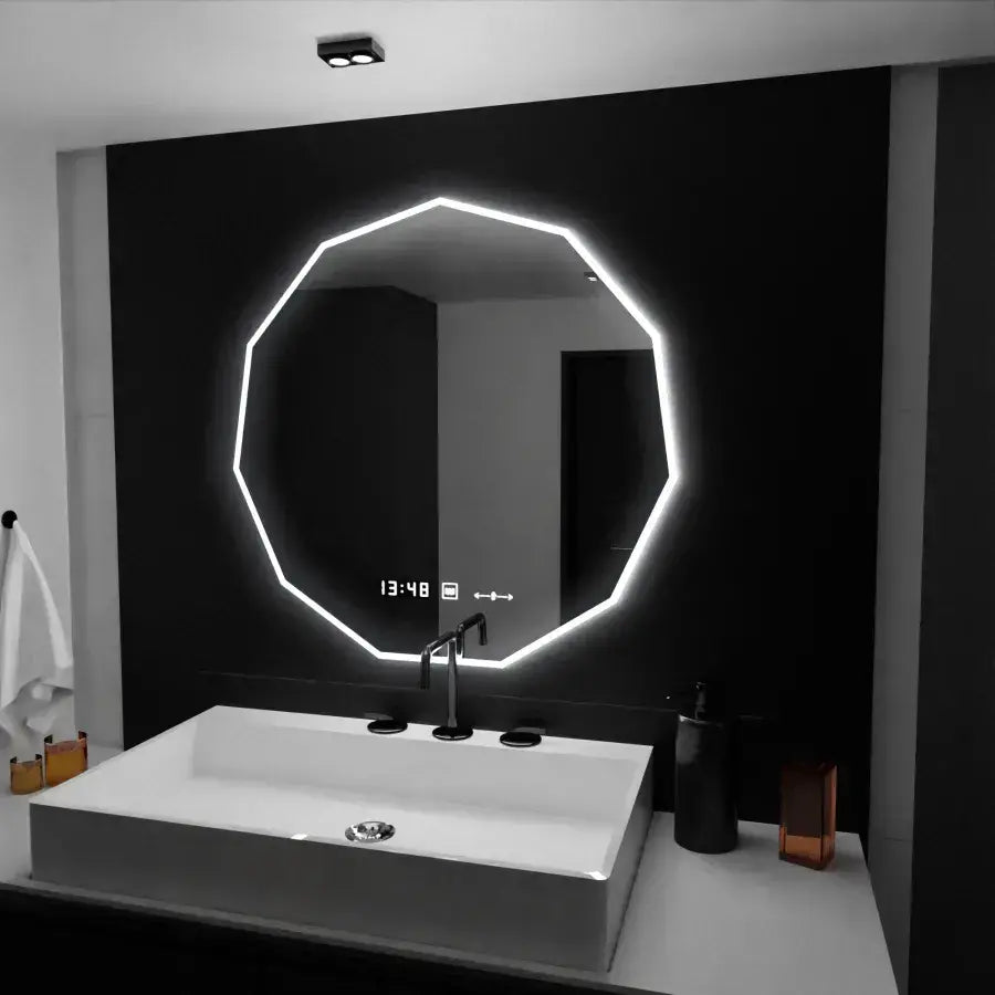 Oglinda LED 60cm, POLIGON Senzor MotionGlow Marcello, Sistem Dezaburire, Ceas & Termometru, Dimabila