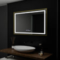 Oglinda LED Rectangulara, 100x80cm, Verite Royale Gold Motion Glow Marcello, Sistem Dezaburire, Ceas & Termometru, Dimabila
