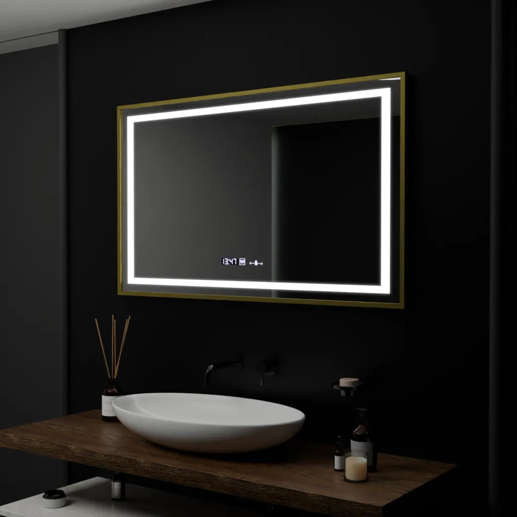 Oglinda LED Rectangulara, 100x80cm, Verite Royale Gold Motion Glow Marcello, Sistem Dezaburire, Ceas & Termometru, Dimabila