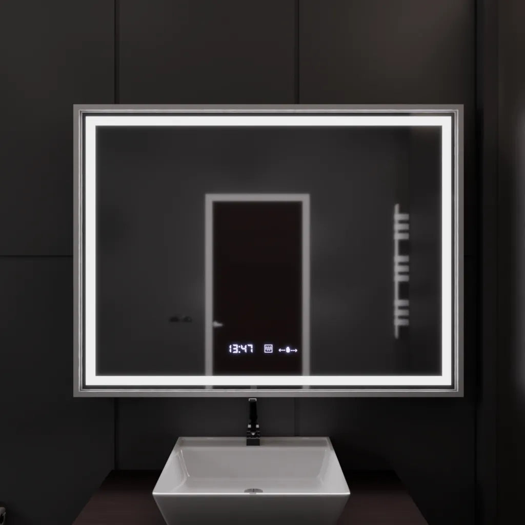 Oglinda LED Rectangulara, 120x80cm, Verite Imperial Silver Motion Glow Marcello, Sistem Dezaburire, Ceas & Termometru, Dimabila