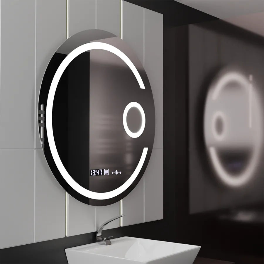 Oglinda LED Rotunda, 22W,  70cm, Visio MotionGlow Marcello, Sistem Dezaburire, Ceas & Termometru, Lupa Cosmetica, Dimabila, imaginea 1