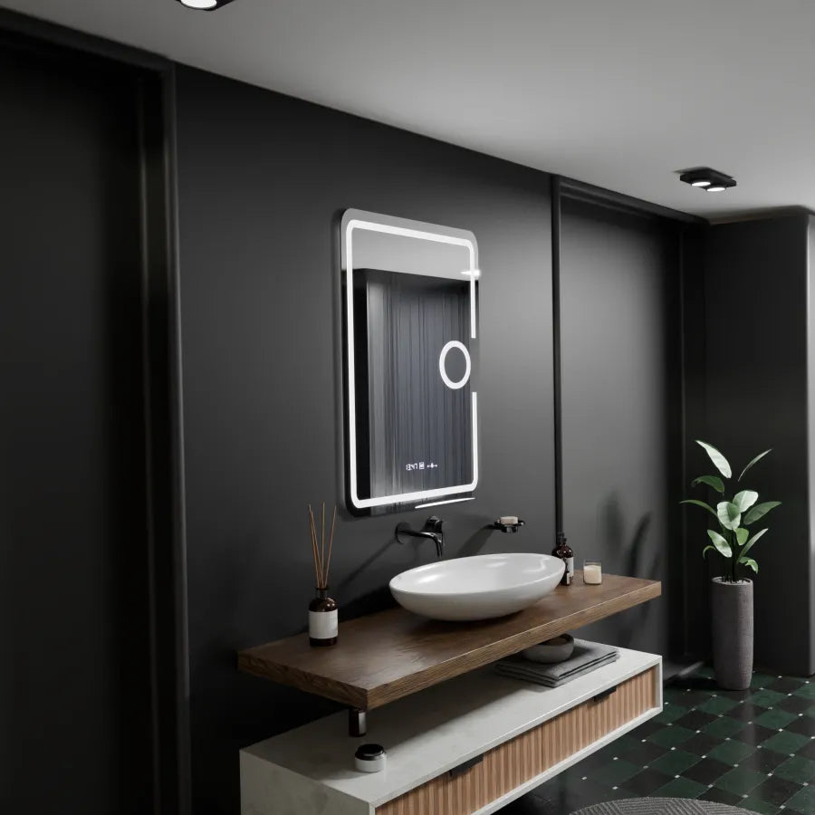 Oglinda LED Rectangulara, 50x70cm, Eclat MotionGlow Marcello, Sistem Dezaburire, Ceas & Termometru, Lupa Cosmetica, Dimabila, imaginea 1