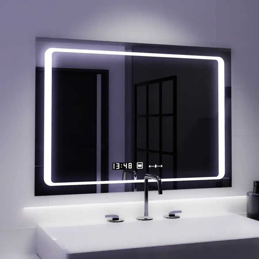 Oglinda LED Rectangulara, 90x60cm, Sole Senzor Marcello, Sistem Dezaburire, Ceas & Termometru, Dimabila