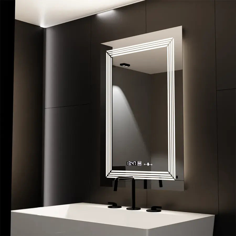 Oglinda LED Rectangulara 60x80cm Venezia, Senzor MotionGlow, Dezaburire, Ceas & Termometru, Dimabila, Lumina Calda/Neutra/Rece 3000K/4000K/6000K, imaginea 5