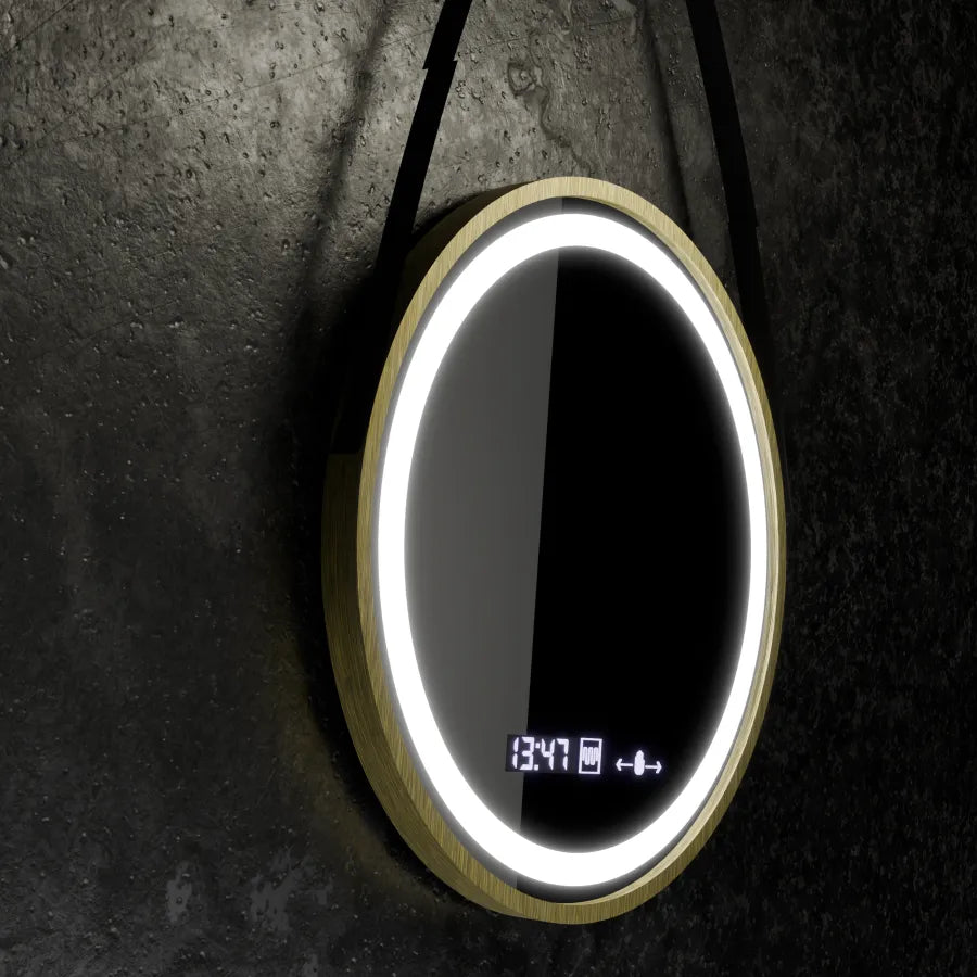 Oglinda LED Rotunda, 60cm, Celeste Royale Gold Eleve MotionGlow Marcello, Sistem Dezaburire, Ceas & Termometru, Dimabila, Curea Detasabila, imaginea 2