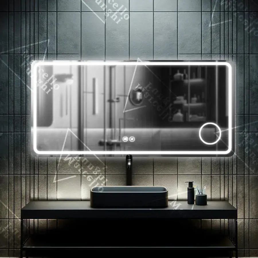 Oglinda LED Rectangulara, 90x75cm, Souverain MotionGlow Marcello, Sistem Dezaburire, Ceas & Termometru, Lupa Cosmetica, Dimabila