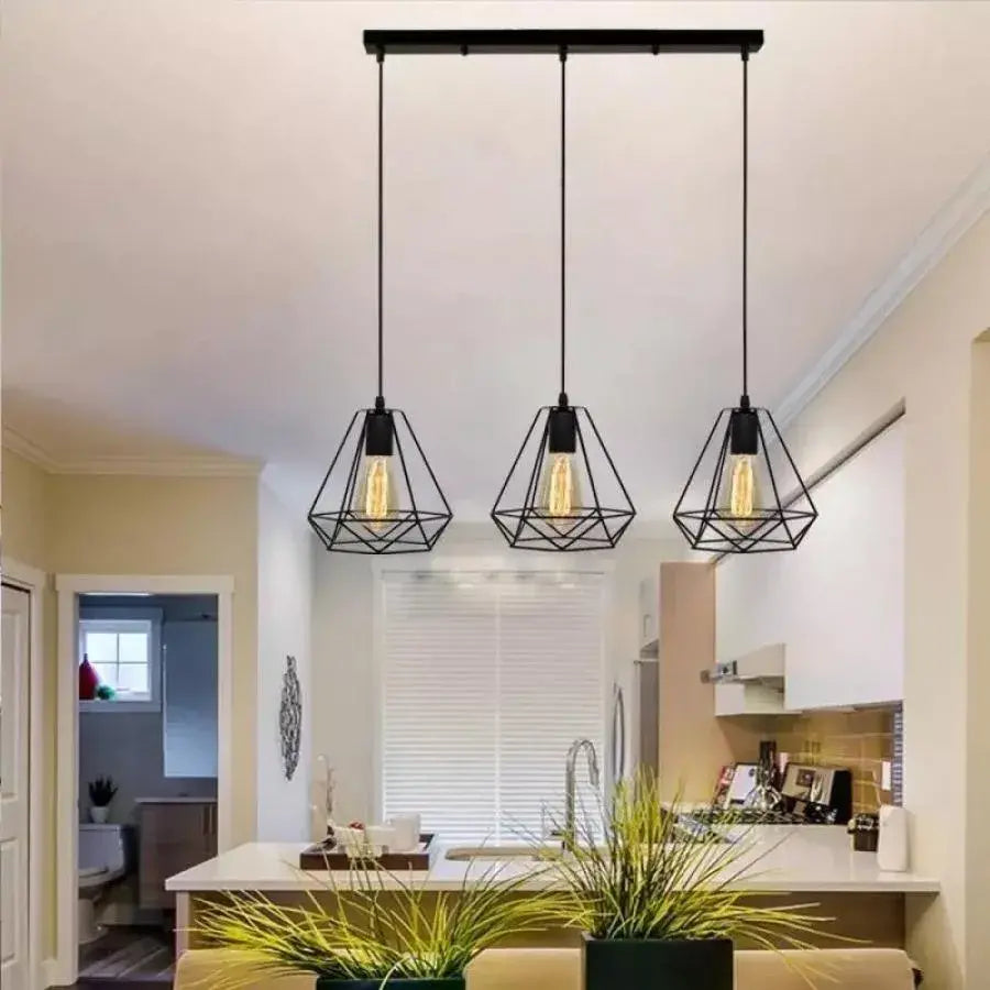 Diamond-Shaped Chandelier, STRUKTUR, 3xE27, Black, Metal, imaginea 1