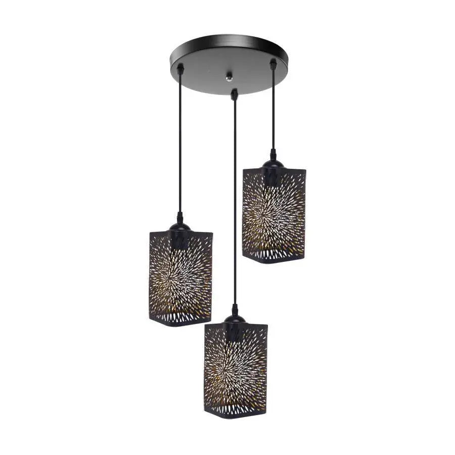 Pendul Izaria, 3xE27, Negru cu Auriu, Metal