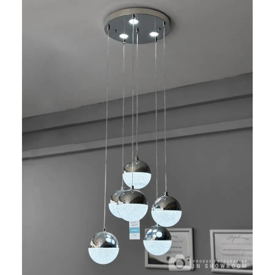 Lustra LED suspendata cu telecomanda JEREMIAS 63W, 6 Elemente, lumina Rece/Calda/Neutra, Dimabila, Argintiu, Inaltime Reglabila