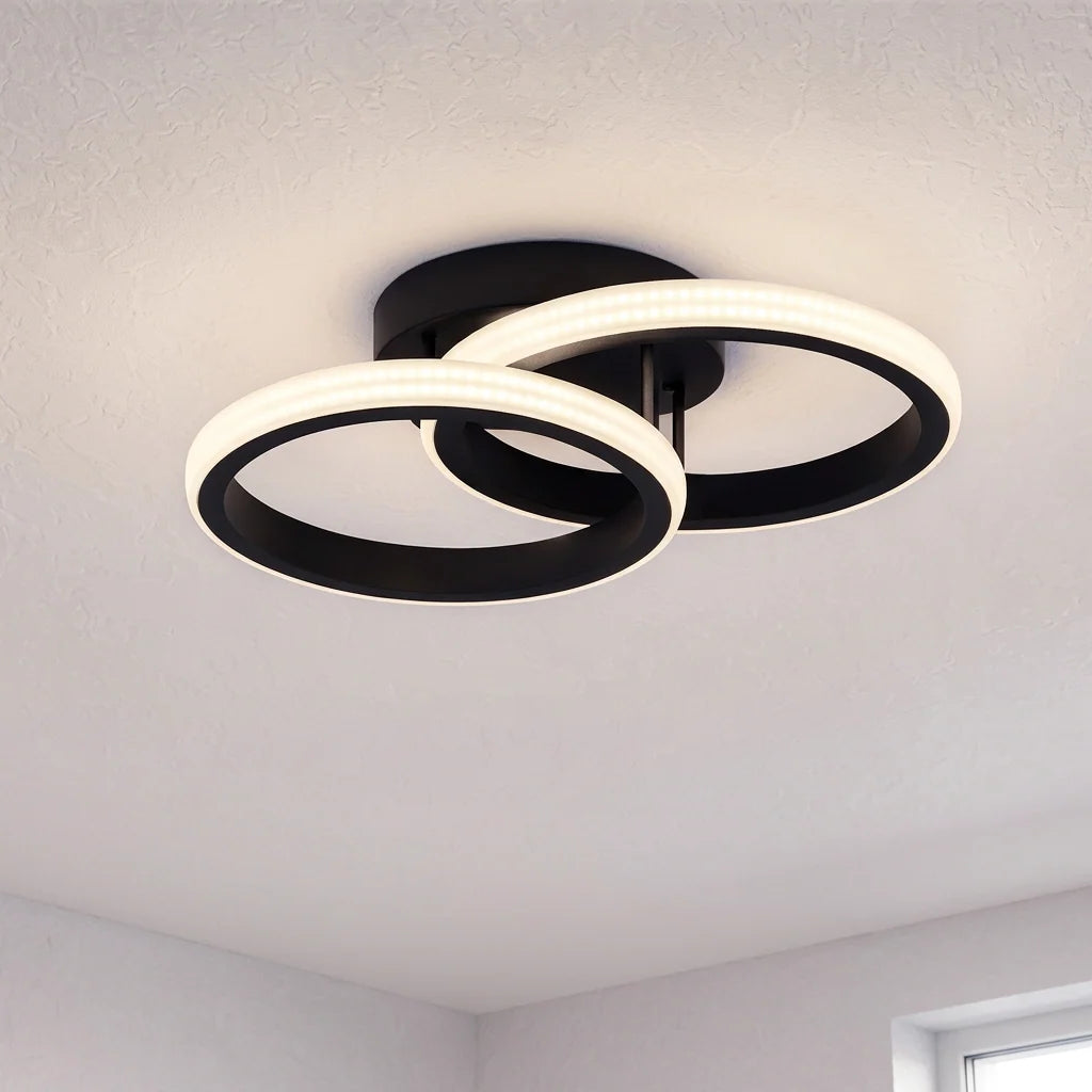 Lustra LED VERTEX CIRCULA 21W, 2 Cercuri, Rame Metalice, lLumina Rece/Calda/Neutra 3000K/4000K/6000K, Negru, Metal, imaginea 1