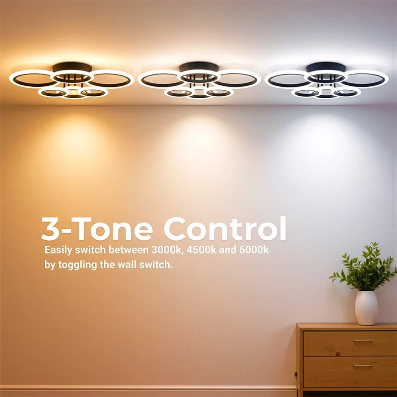 Lustra LED cu telecomanda BETTY 82W, 6 Cercuri, lumina Rece/Calda/Neutra, Dimabila, Negru, imaginea 3
