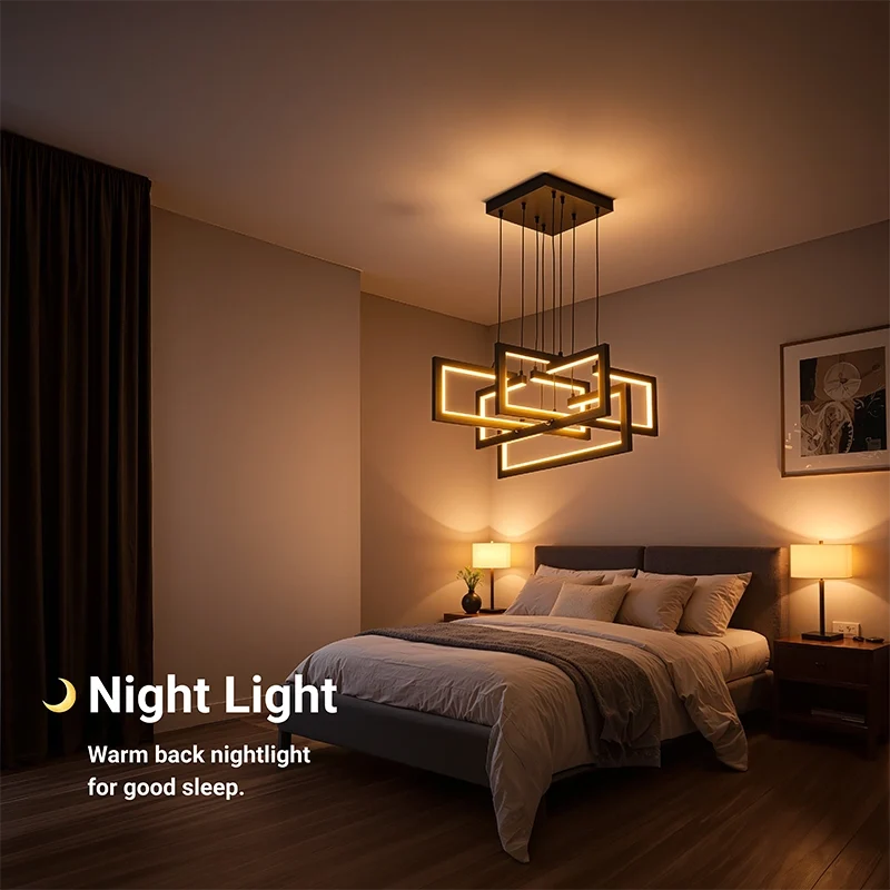 LED luster s diaľkovým ovládačom, suspenzovaný, 96 W, 4 svetlá, studené/cieple/neuterálne svetlo, dimovateľný, nastaviteľná výška, čierny, imaginea 6