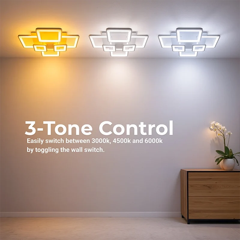 LED luster s diaľkovým ovládačom ELLA 119W, 6 štvorcov, studené/teplé/neuterálne svetlo, stmívateľný, biely, kov a akryl, imaginea 3