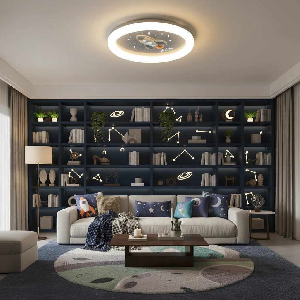 Lustra LED ROCKET 49W, Diametru 49cm, lumina Rece/Calda/Neutra, Alb Albastru
