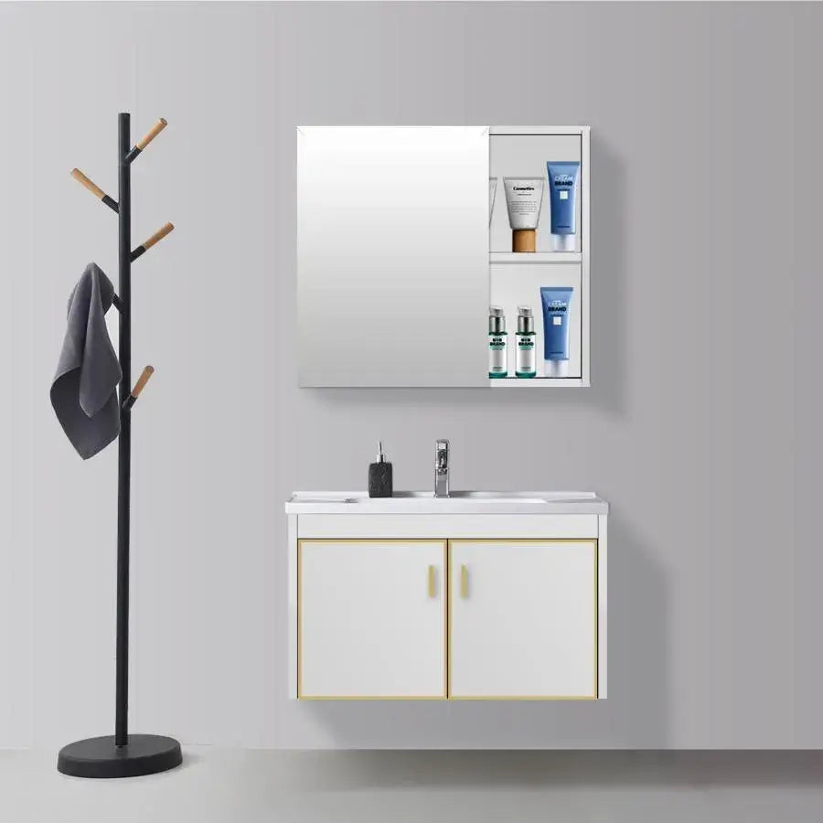 Set Mobilier cu oglinda Baie 60x50cm, 2 Piese, Alb, PVC, T356/60