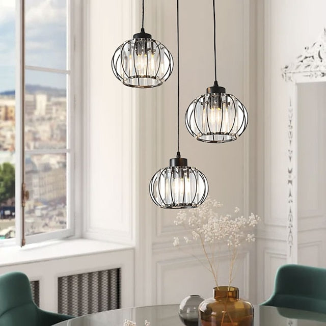 Lustra Clasica Moderna, Suspendata, Monica LC910/3LBK, 3 X E27, Negru, Metal si Sticla, Inaltime Reglabila