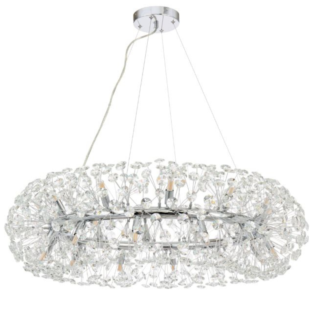 Candelabru Cristal KHUJAND 12x G9, Diametru 60cm, Argintiu Lucios, Inaltime Reglabila