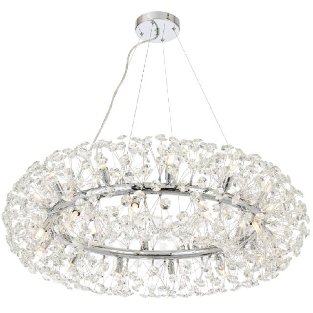 Candelabru Cristal KHUJAND 12x G9, Diametru 60cm, Argintiu Lucios, Inaltime Reglabila