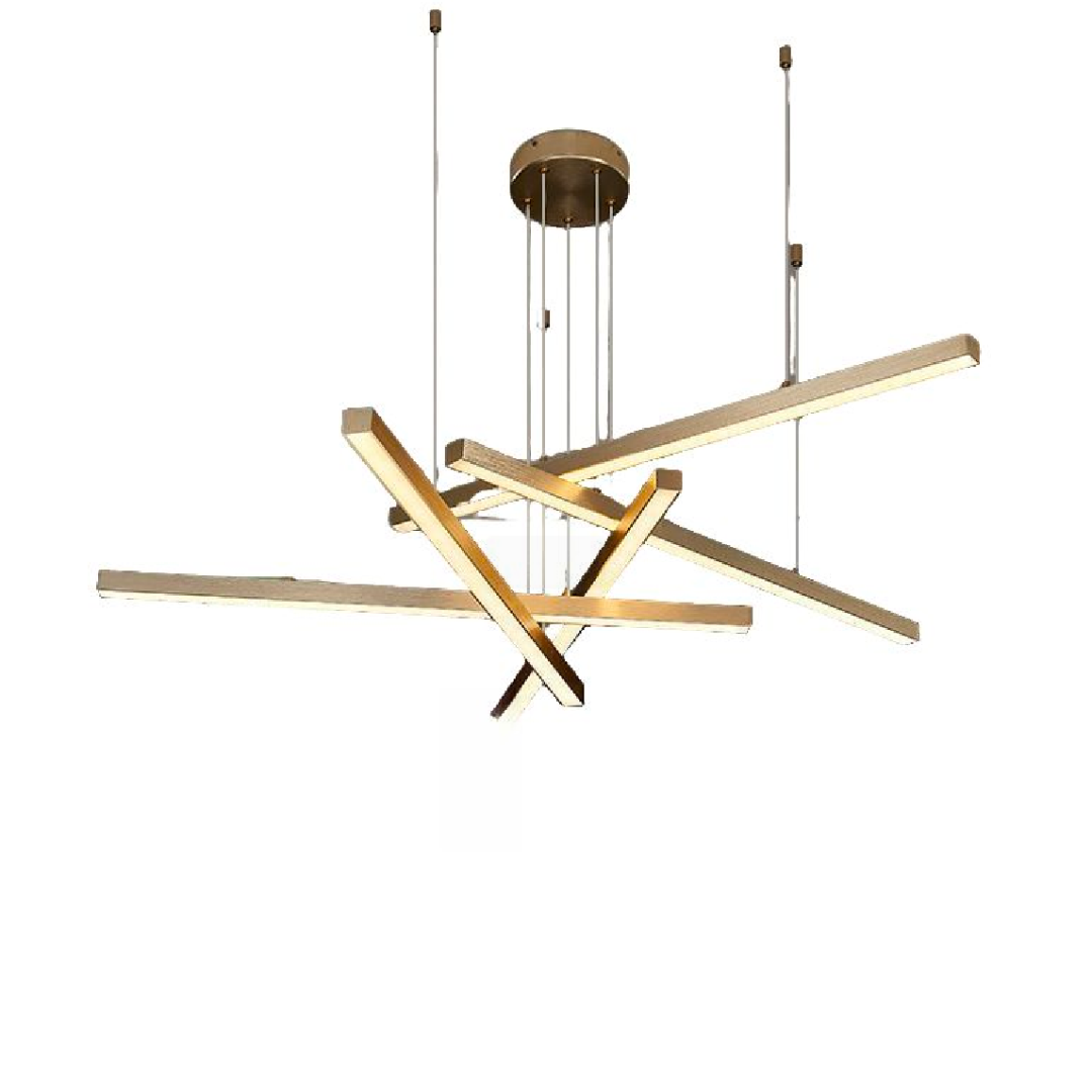 Lustra LED suspendata cu telecomanda GINEVRA 63W, 5 Elemente, lumina Rece/Calda/Neutra, Auriu
